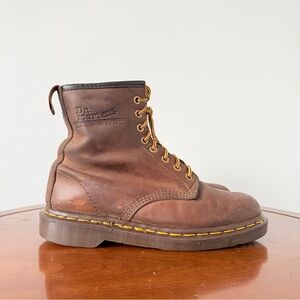 Dr. Martens Brown Leather 8-Eye Lace-Up Boots with Yellow Stitching